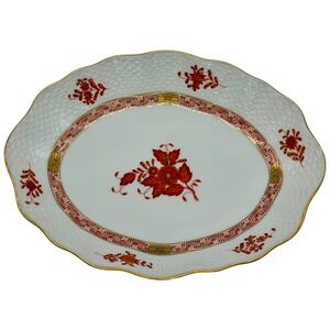Herend Hungary Apponyi Orange Chinese Bouquet Oval Serving Dish 212/AOG 8 Inch